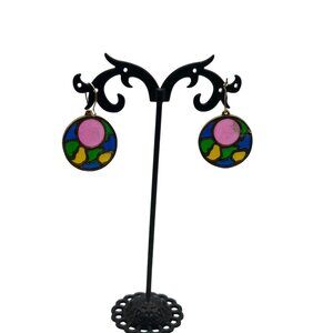 Colorful Stained Glass Circle Drop Earrings Circle Studs Whimsical